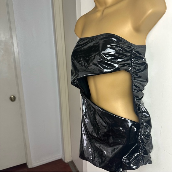 Mars The Label Black Patent Vegan Leather Strapless Cutout Gothic Top NWT 8/M - Picture 5 of 16